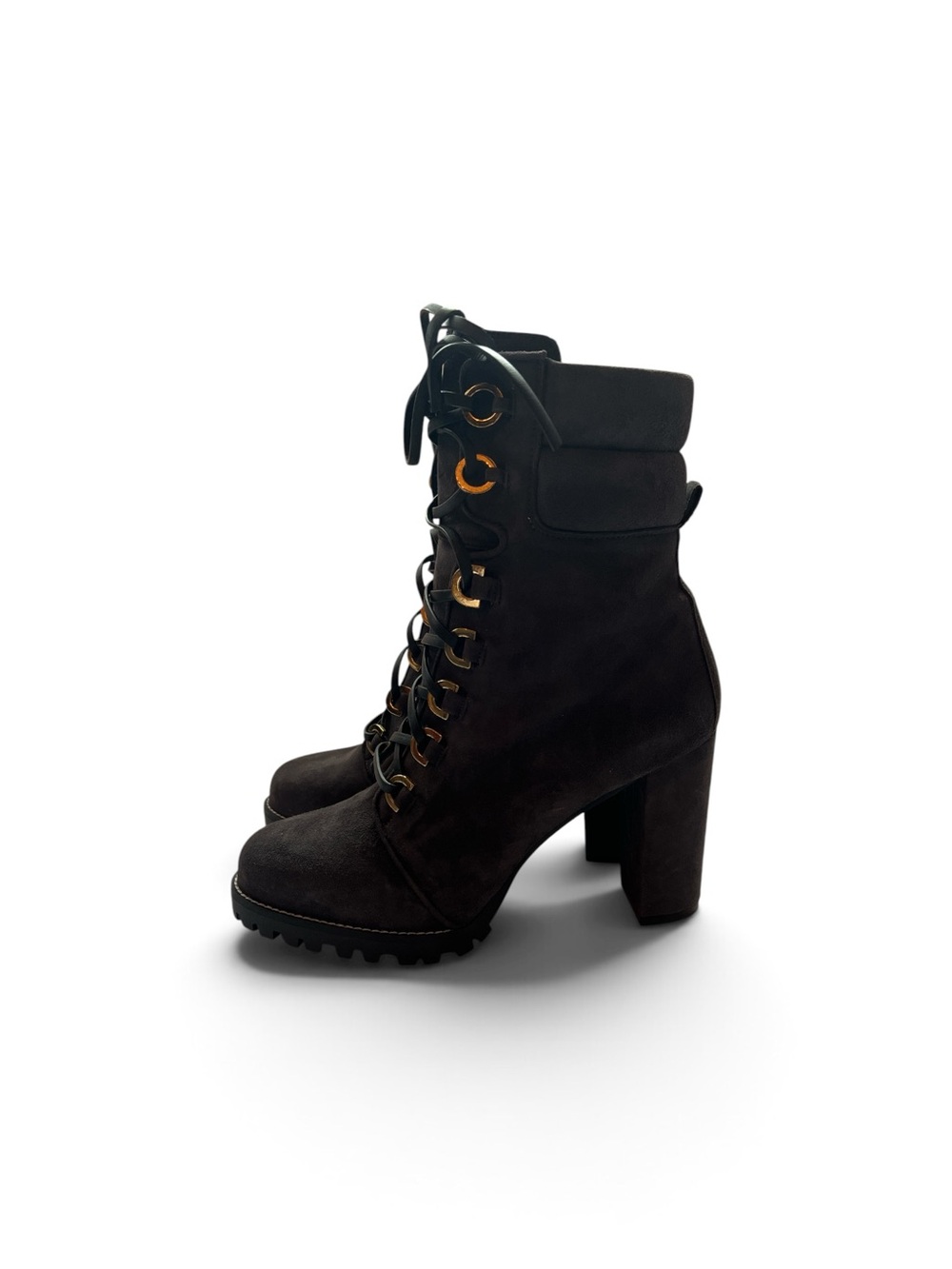 Stuart Weitzman Black Suede Lace-Up Block Heel Boots NWT